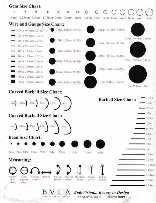 Body Jewelry Sizing Chart