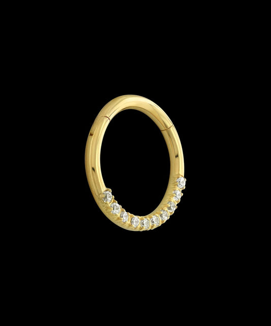 16ga Solid Gold Hoop with Front Facing Gems (18K)