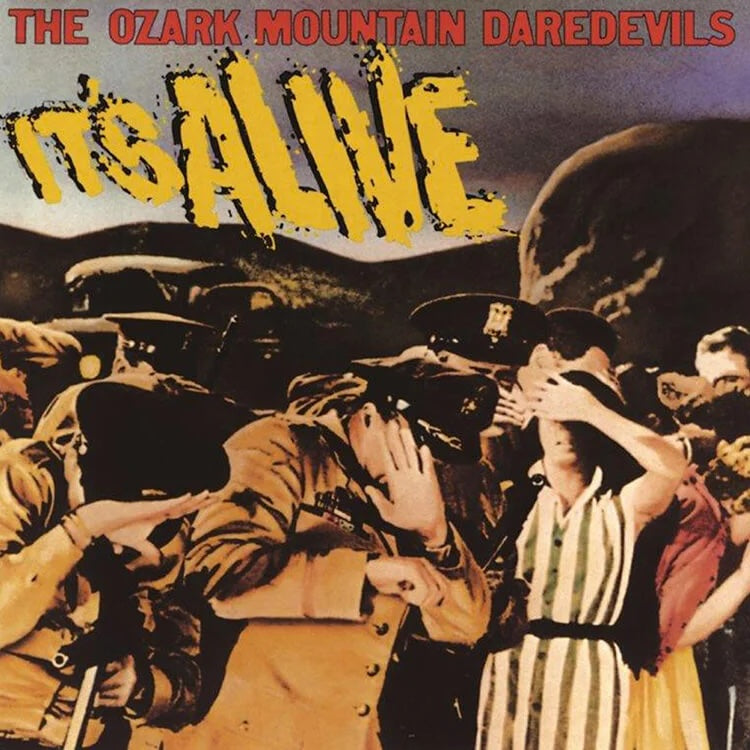 Album cover for 'The Ozark Mountain Daredevils' featuring a crowd scene with text overlay.