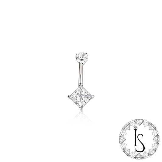 Industrial Strength Princess cut Swarovski gem navel bar  on a white background