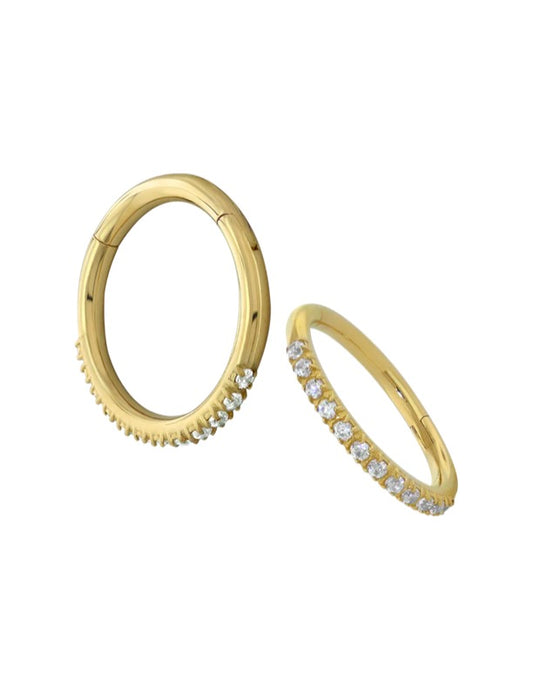 18ga Solid Gold Hoop with Side Facing Gems (18K) from Anatometal